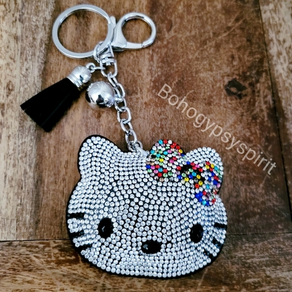 Hello Kitty Crystal Rhinestone Keychain Bag Charm with Tassel - Picture 3 of 9